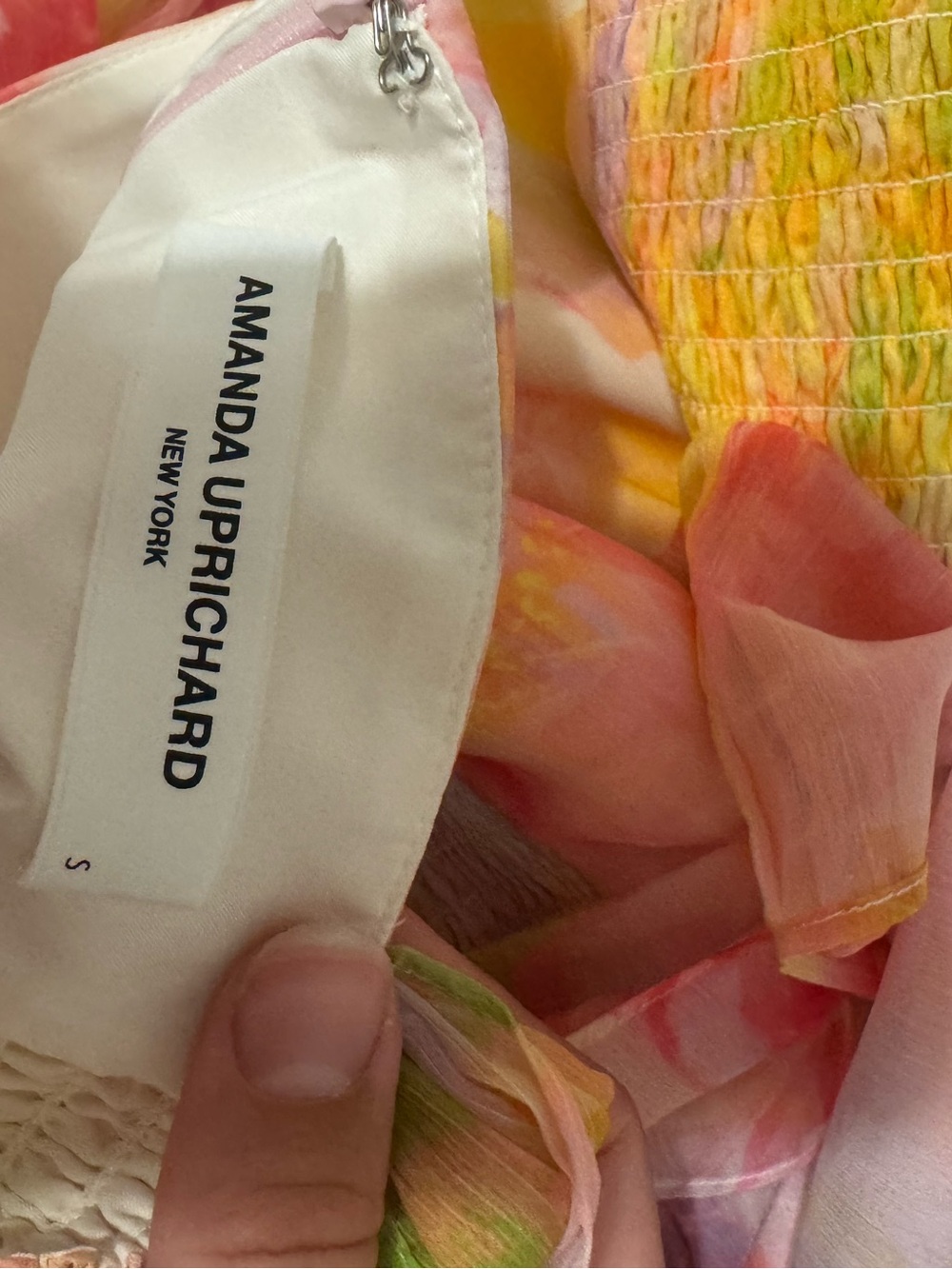 Amanda Uprichard Pink, Yellow & Cream Watercolor Ruffle Dress - Picture 7 of 7